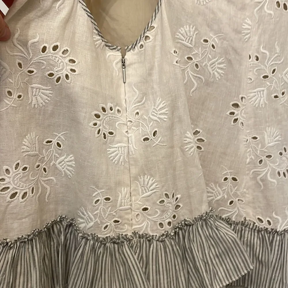 Rebecca Taylor Garden Linen Eyelet Dress in Vanilla